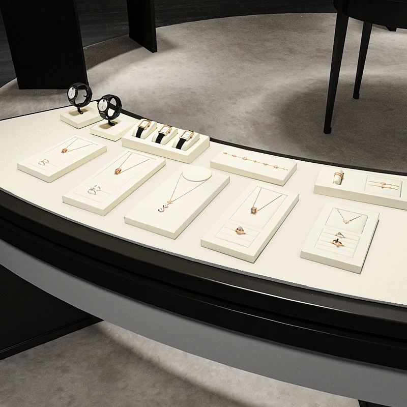 WoodTen Beige Jewelry Display Props Microfiber Light Luxury Necklace Pendant Ring Earrings Jewelry Display Counter Display Tray
