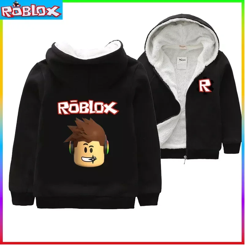 Roblox infantil bidimensional com capuz de lã, casaco infantil, top espessado, camisola interna, outono, inverno