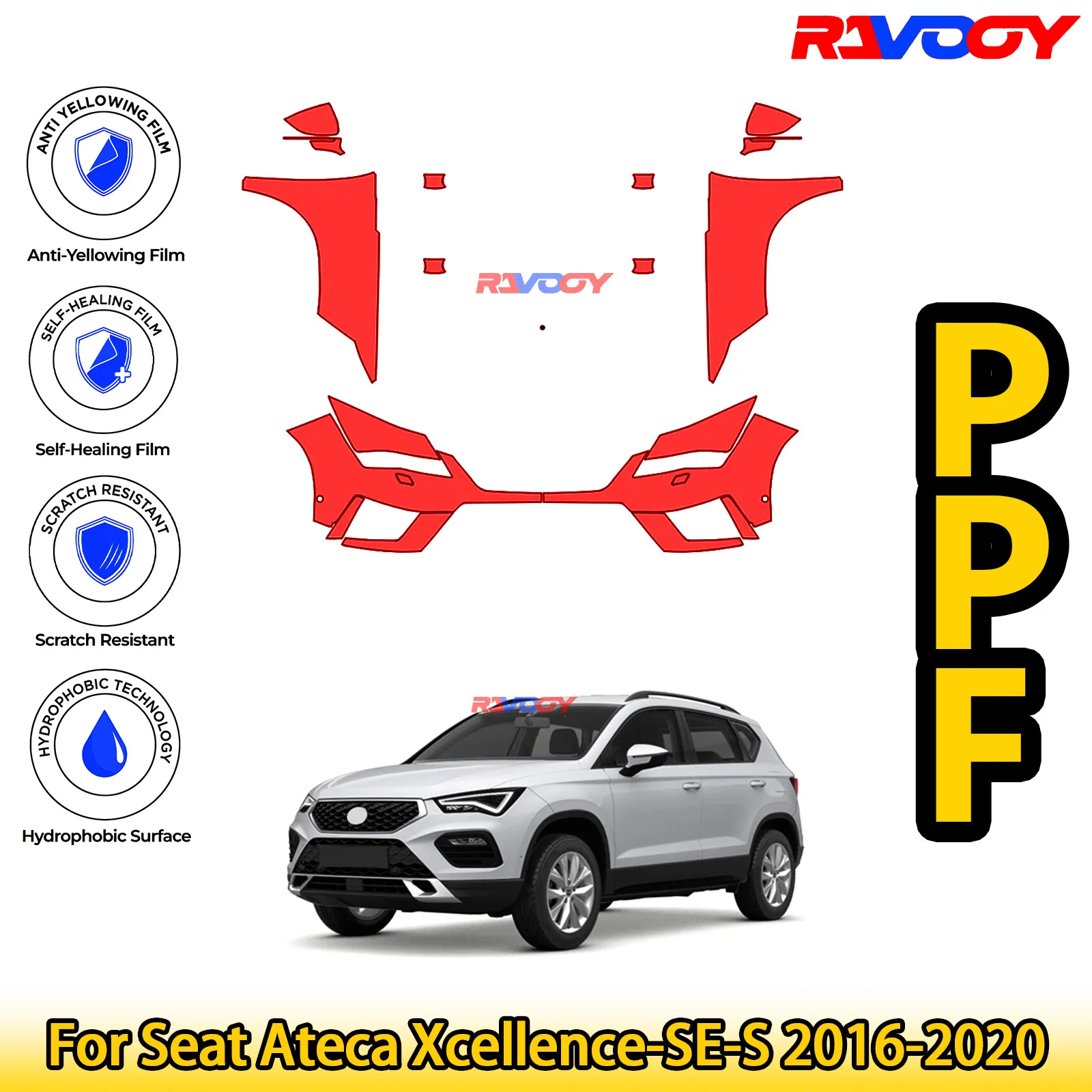 

For Seat Ateca Xcellence-SE-S 2016-2020 Glossy Matte Black Precut front PPF Kit Paint Protection Film