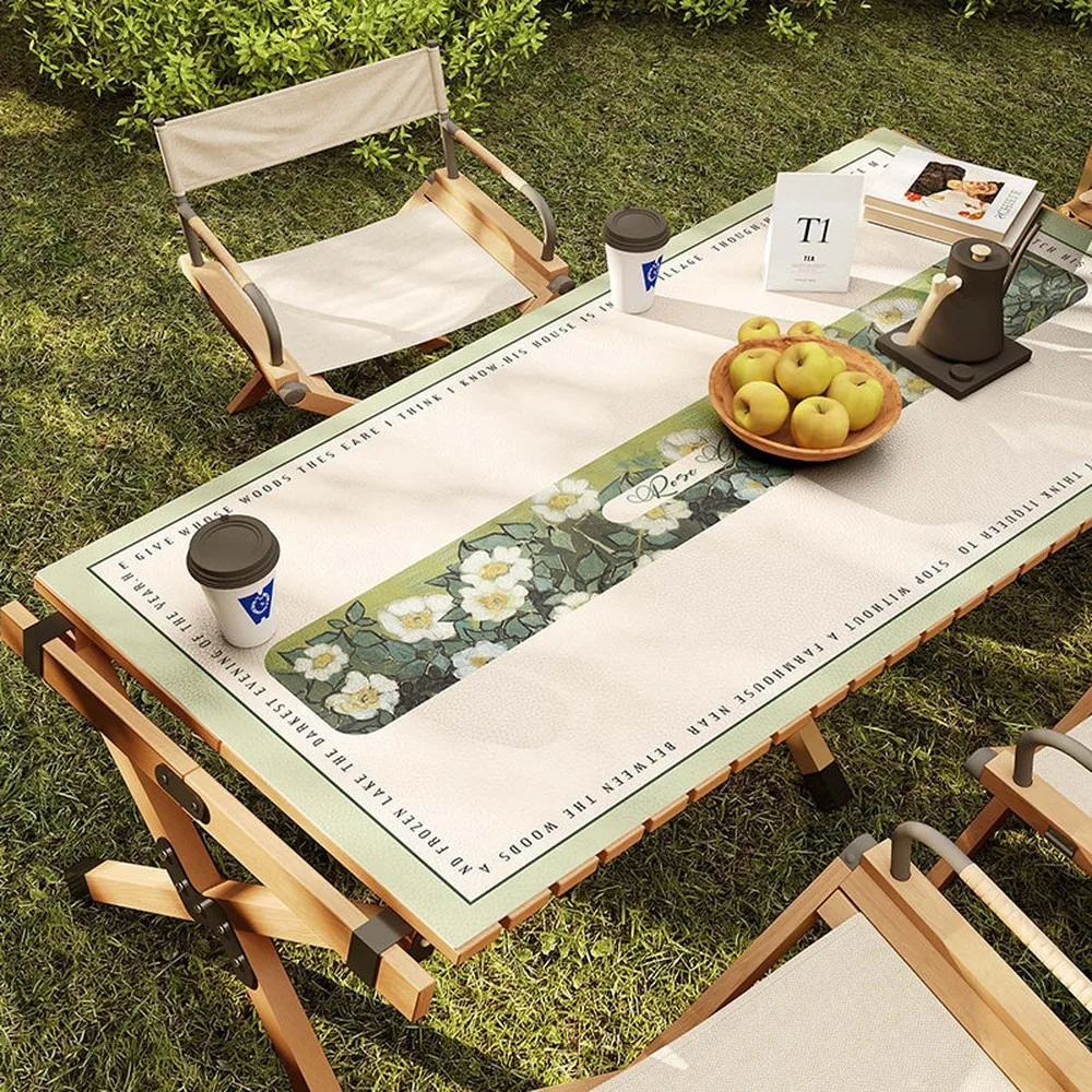 Outdoor Camping Tablecloth Waterproof Oil-Proof Leather Table Mat, No-Wash Sunproof Egg Roll Folding Camping Table Cover