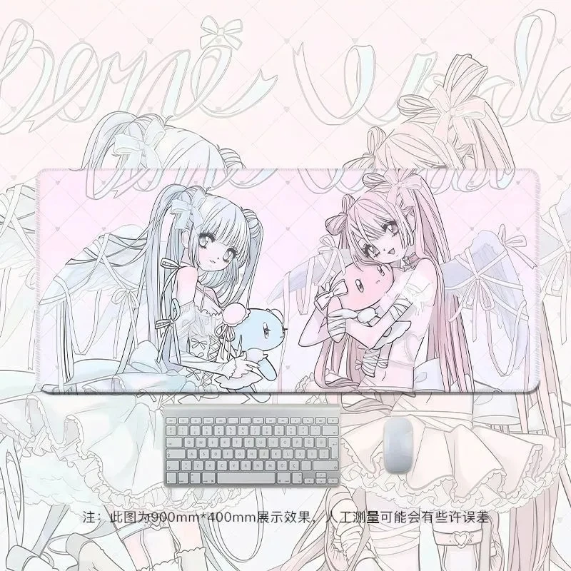 Leather Desk Pad Protector Anime Sweet Girl Y2K Kawaii Board Mouse Pad Office Desk Mat Waterproof Oilproof PU Desk Keyboard Pads