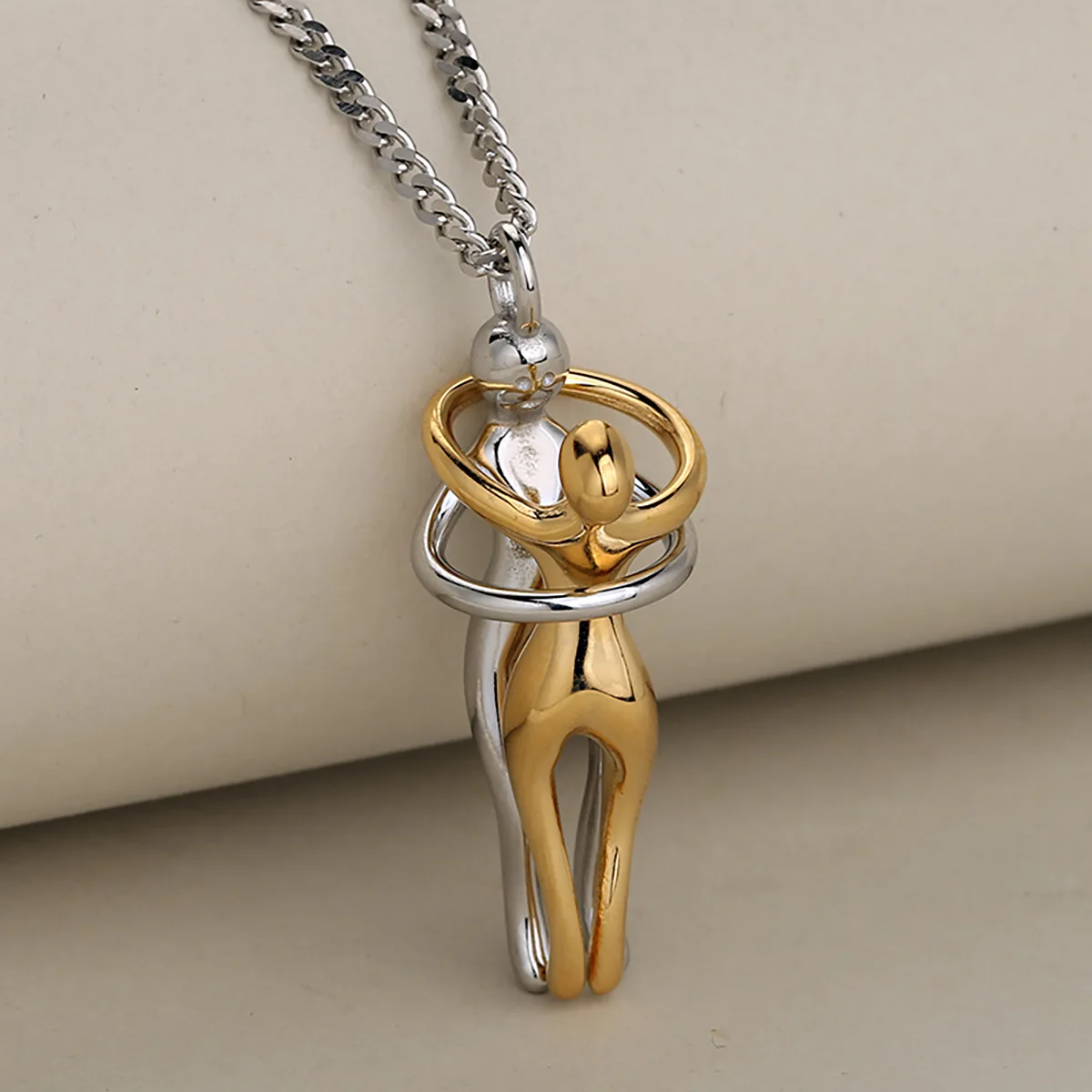 

Gentle Atmosphere Creative Couple Hug Two-Tone Stainless Steel Pendant Necklace for Women and Men, Exquisite Jewelry
