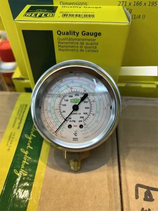 Original REFCO oil gauge, air conditioning refrigeration unit, refrigerant pressure oil gauge, stainless steel vertical type