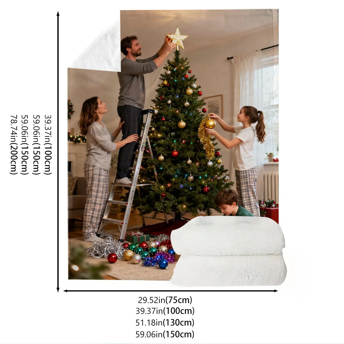 قطعة واحدة من بطانية الفانيلا المخصصة لصور عيد الميلاد العائلية - طباعة عالية الوضوح لا تتلاشى، خفيفة الوزن، دافئة، صديقة للبشرة، قابلة للغسل في الغسالة، مناسبة لأرائك غرفة المعيشة، وسرير غرفة النوم، وبوليستر عالي الجودة عالي الجودة بنسبة 100% - مناسبة لأفراد عائلة عيد الميلاد