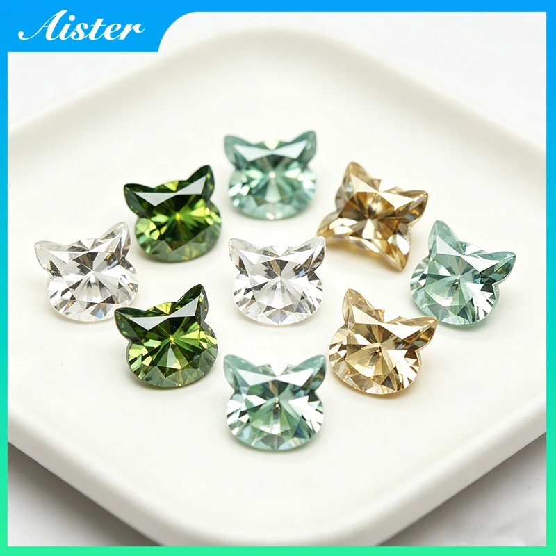 Natural Color White Champagne Green Cat Shape Moissanite Stone VVS1 Lab Diamond Tester  Jewelry Making