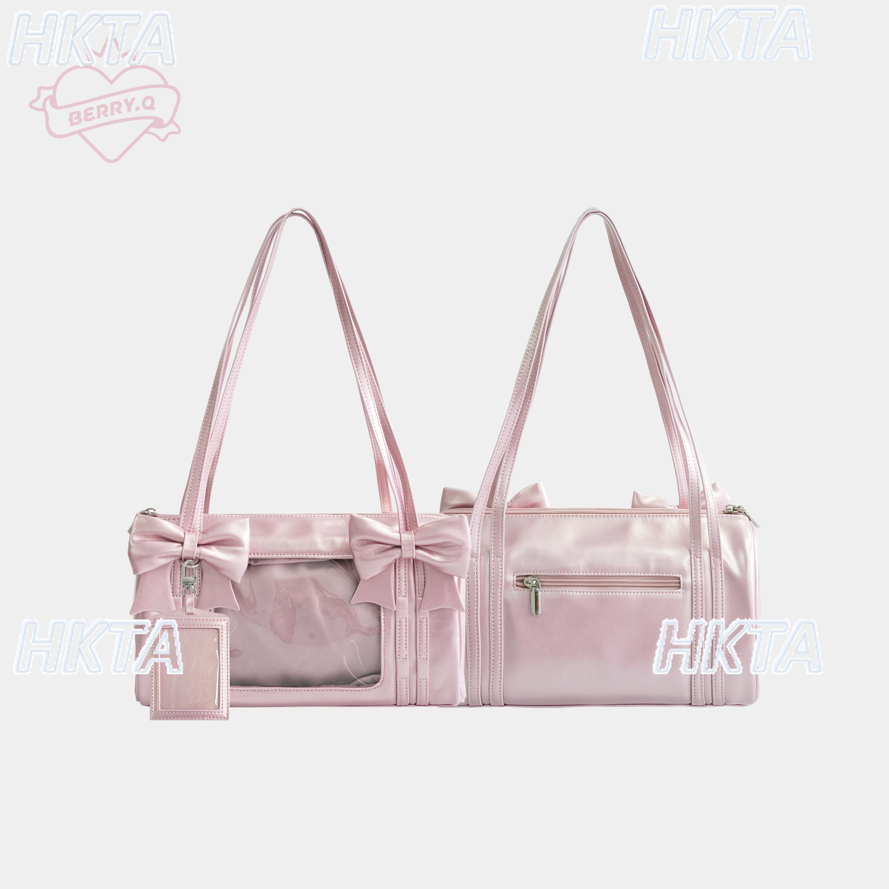 กระเป๋าโท้ทสไตล์โลลิต้าญี่ปุ่นสำหรับผู้หญิง ฤดูใบไม้ร่วง ใหม่ น่ารัก คาวาอี้ โบว์สองมิติ ซิปสีดำ กระเป๋าเป้สะพายหลัง กระเป๋าเด็ก กระเป๋าผู้หญิง