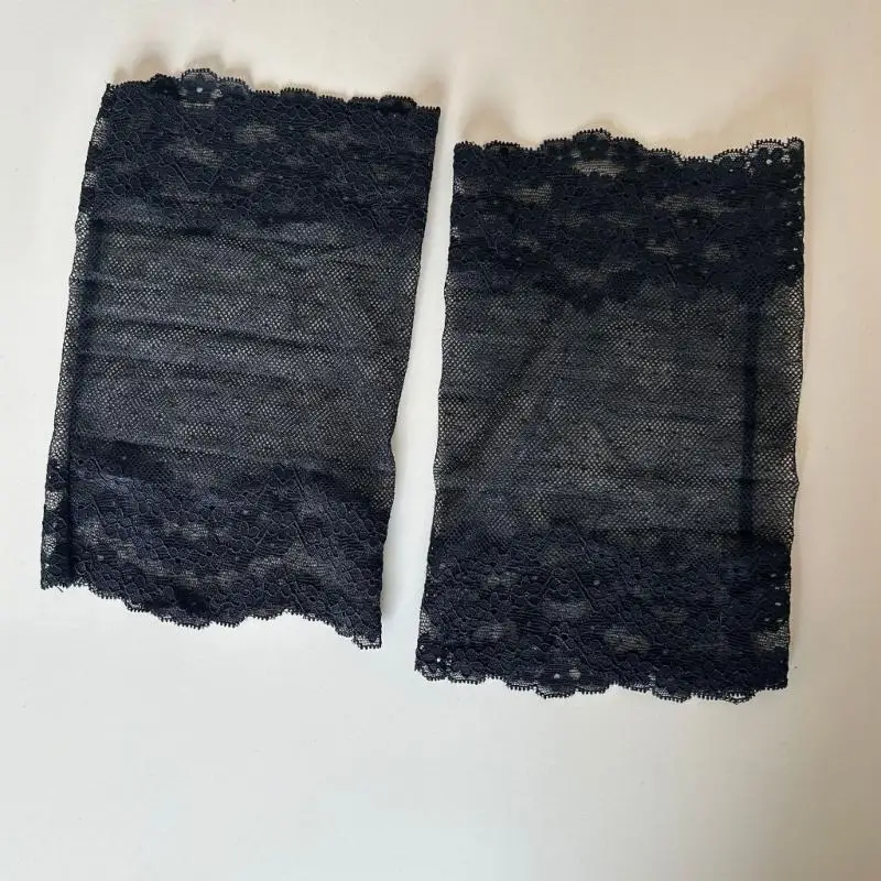 

L5YC Women Aesthetic Sheer Lace Leg Warmer with Star Pattern Japanese Styles Ribbon Strappy Footless Socks Loose Leg Covers