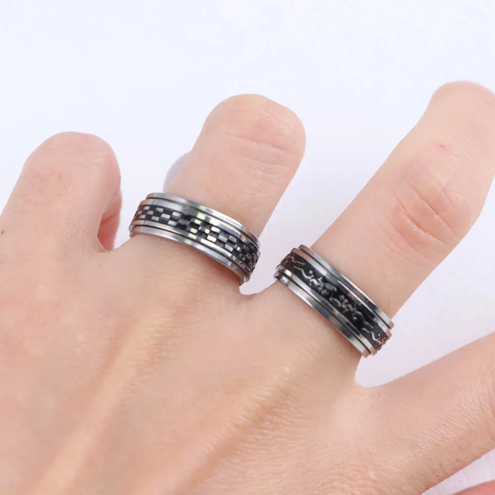 20Pcs/Lot Fashion Black Drop Oil Stainless Steel Rings For Women Men Mix Style Vintage Star Moon Jewelry Party Gifts