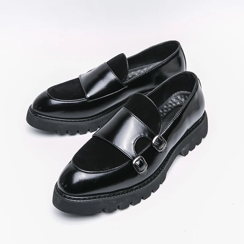 

Loafers Men Leather Shoes Thick-soled British Style Black Formal Business Shoes Fashion Luxury Slip-On Casual Shoes Big Size 46