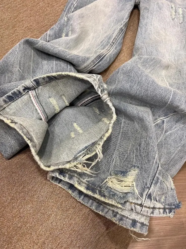 فضفاض الجينز النساء الملابس الشارع الرجعية غسل والشيخوخة ممزق الجينز للنساء عادية واسعة الساق عالية الخصر الجينز امرأة السراويل