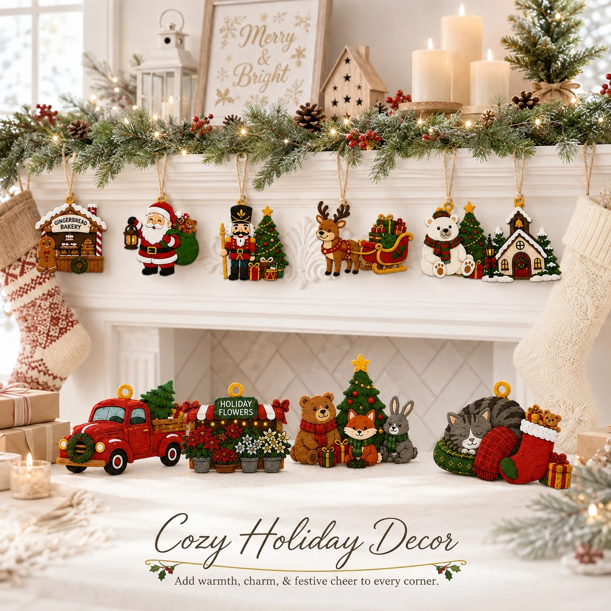 11 PCS Christmas 2D Flat Felt Hanging Ornaments, Christmas Holiday Felt Decor Pieces, DIY Holiday Decor for Home Party Hangings image 3