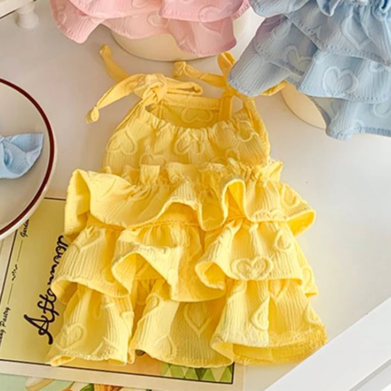 

2026 New Cute Dress Yellow Layers Ruffle Sling Dog Dresses for Small Dogs Girl Puppy Chihuahua Yorkie Clothes Summer