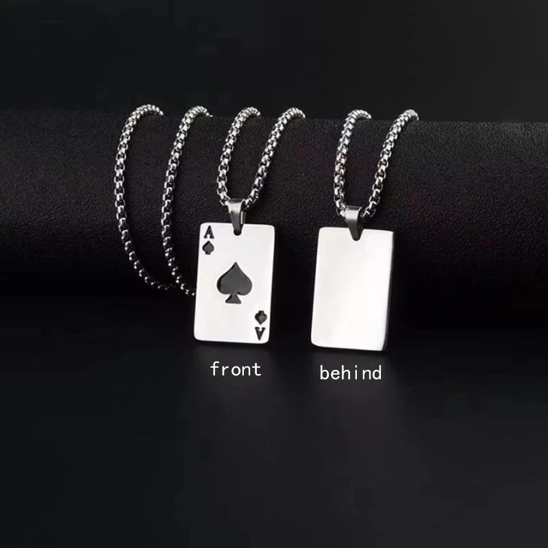 1Pcs Creative Poker Card Necklace Pendant Spades Heart Ace Trendy Hip Hop West Coast Necklace Pendant Daily Accessories
