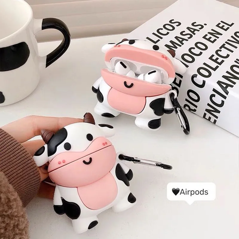 For apple AirPods 1/2/3 Pro 2 Case Cover Cute 3D Cartoon Cow Wireless Silicone Earphone Case for AirPods 3 New Cute Headset Box