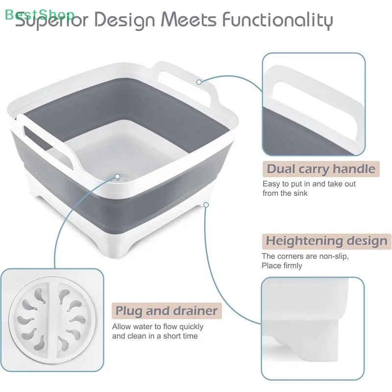 Picture 7: 〔★★★〕Portable Folding Basin,Silicone Collapsible Bucket with Drain Plug, Large Capacity Easy Storage