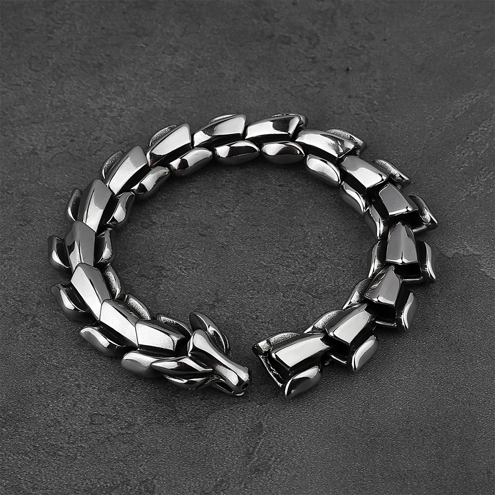 

Nordic Odin Viking Ouroboros Bracelet For Men Fashion Biker Vintage 316L Stainless Steel Viking Bracelet Amulet Jewelry Gift