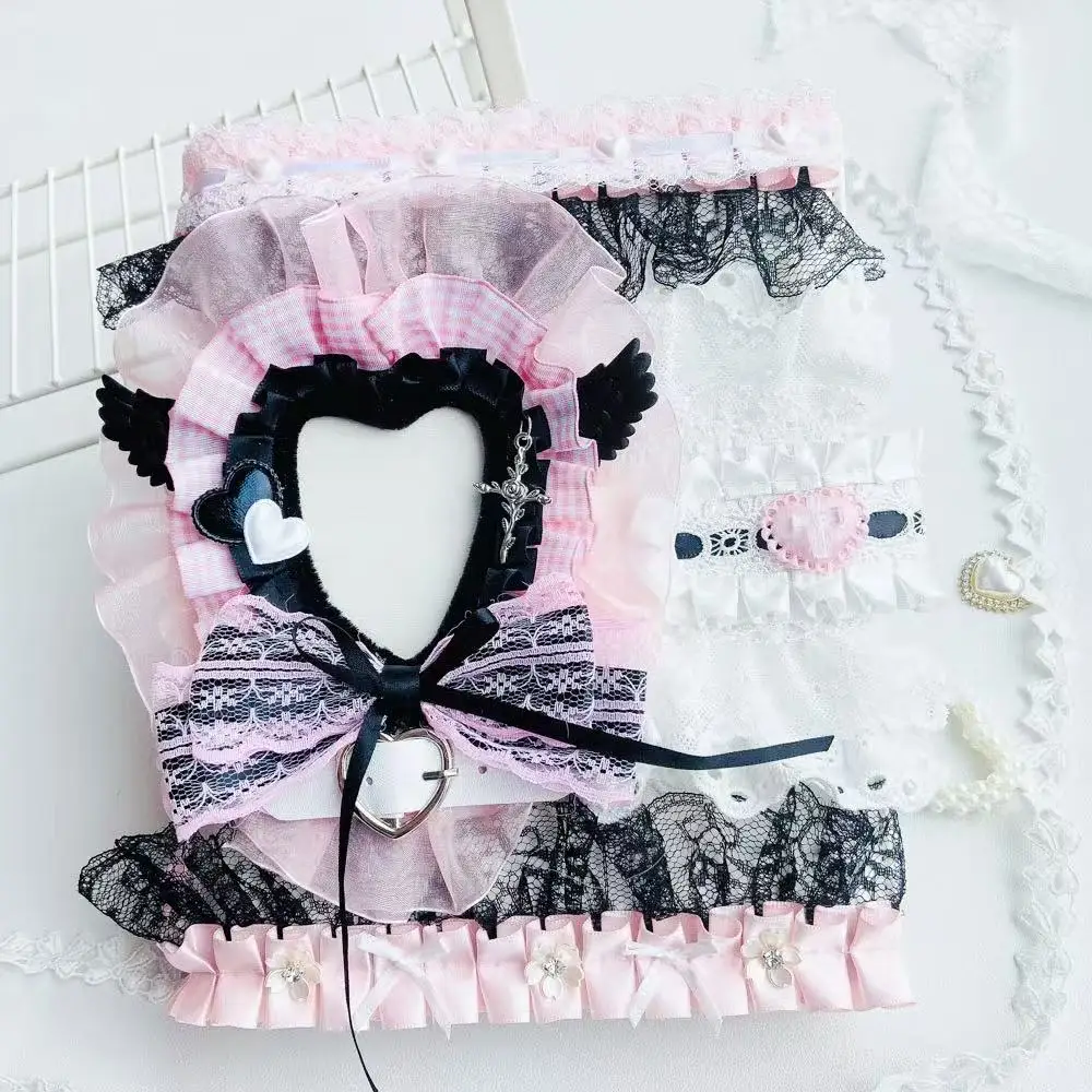 Dolce Rosa Freddo Nero Tesserino Album A5 Raccoglitore Idole Kpop Raccoglitore per foto con cuore Toploader Arco Materiale scolastico fatto a mano
