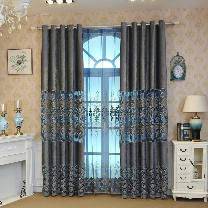 

European-style Palace High-end Embroidery Elegant Light Luxury Curtains for Living Room Bedroom Floor-to-ceiling Window Curtains