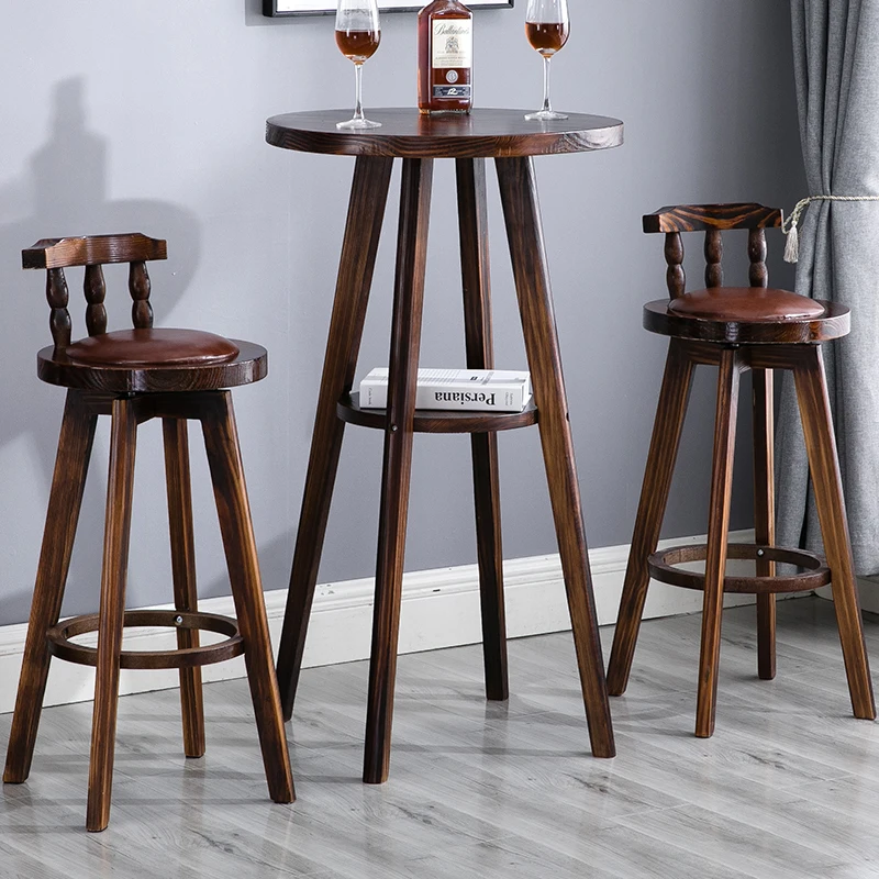American Style Solid Wood round Bar Table Set Small High-Top Balcony Lounge Coffee Table