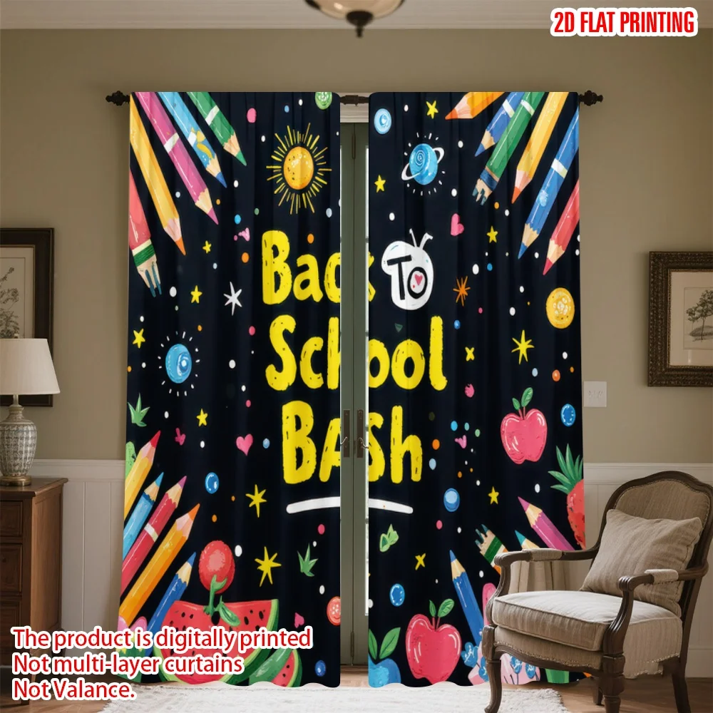 

2D flat printing 2pcs Scene Curtain Back to School Celebration(4) Digital Printed Polyester Drapes Family Party Perfect for All
