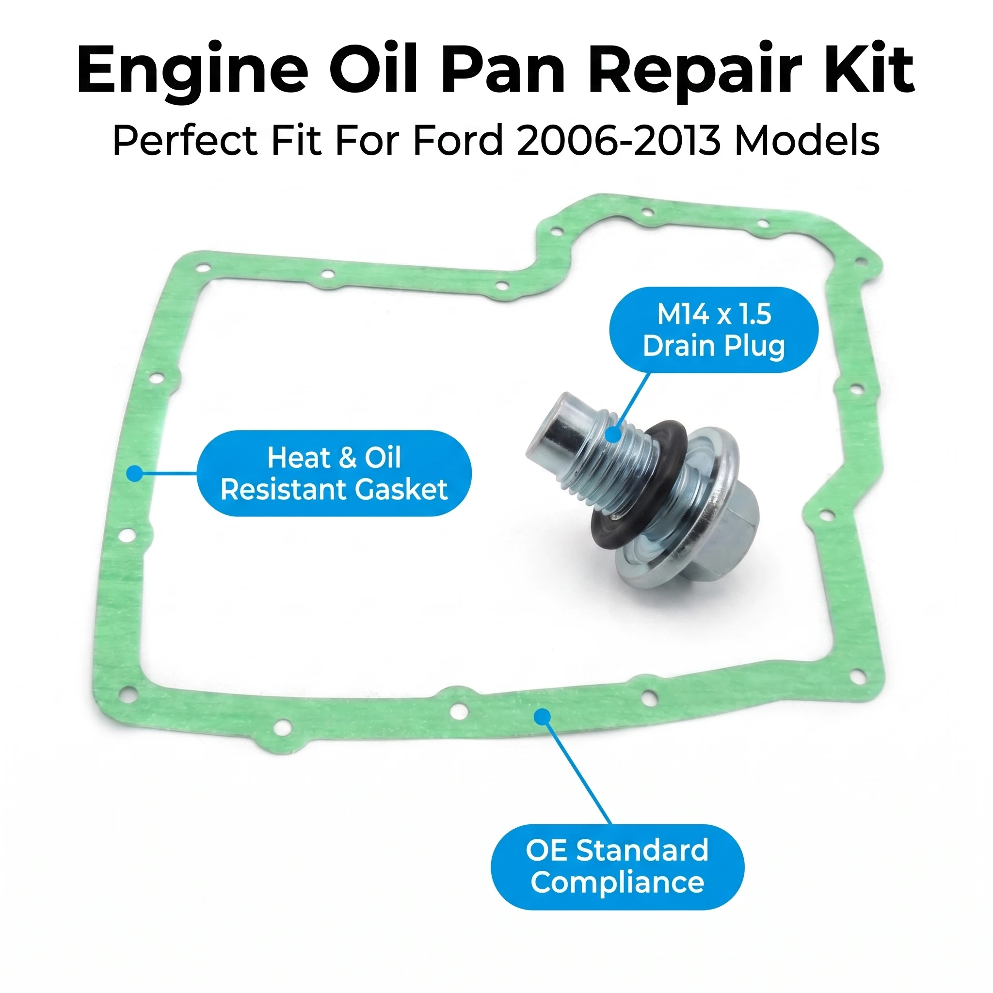 Engine Oil Pan Sump Gasket & Drain Plug Repair Kit for Ford Transit Focus Mondeo Fiesta 1C1O-6710-AA 97JM-6730-BA 1013938