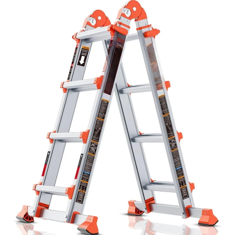 Ladder, A Frame 4 Step Ladder Extension, 14 FT Anti-Slip Multi Position & Storage Folding Ladder, 330 lbs