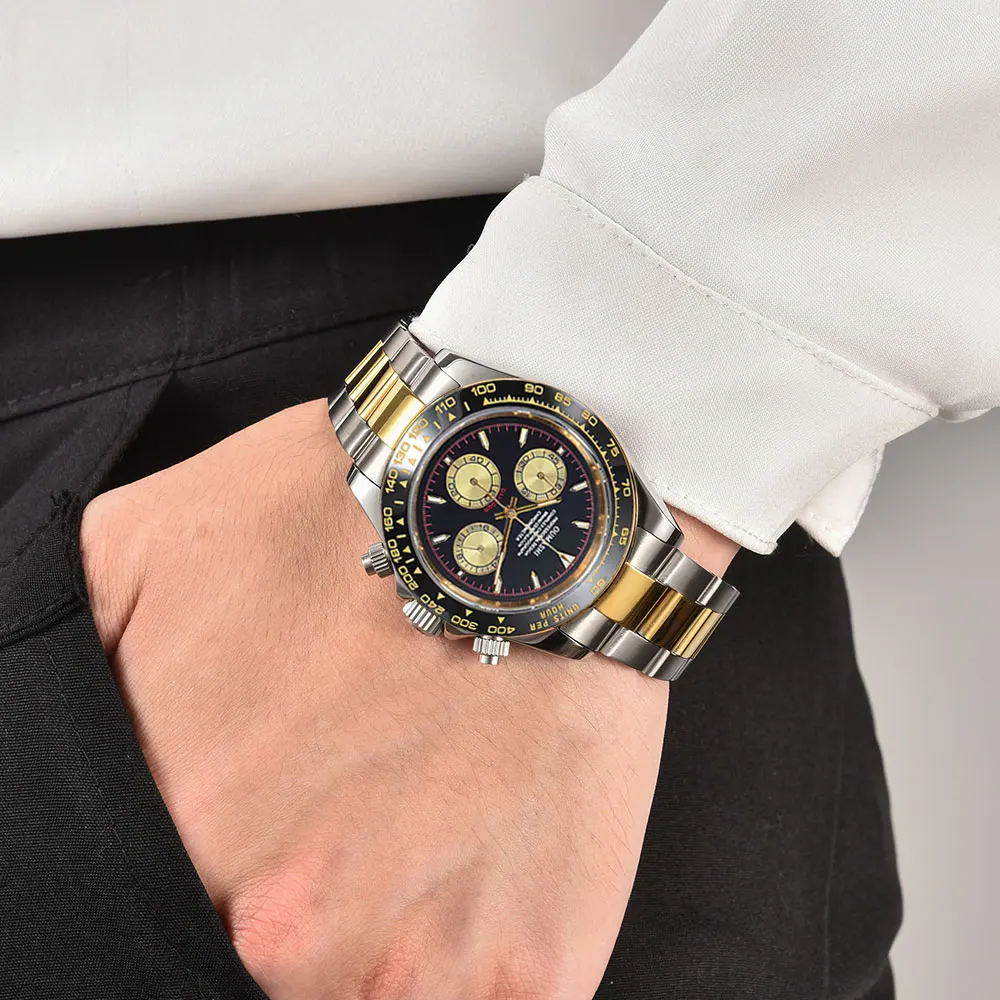 Золотые часы на заказ VK63, хронограф, сапфировое стекло, ремешок из нержавеющей стали, роскошные деловые мужские водонепроницаемые часы