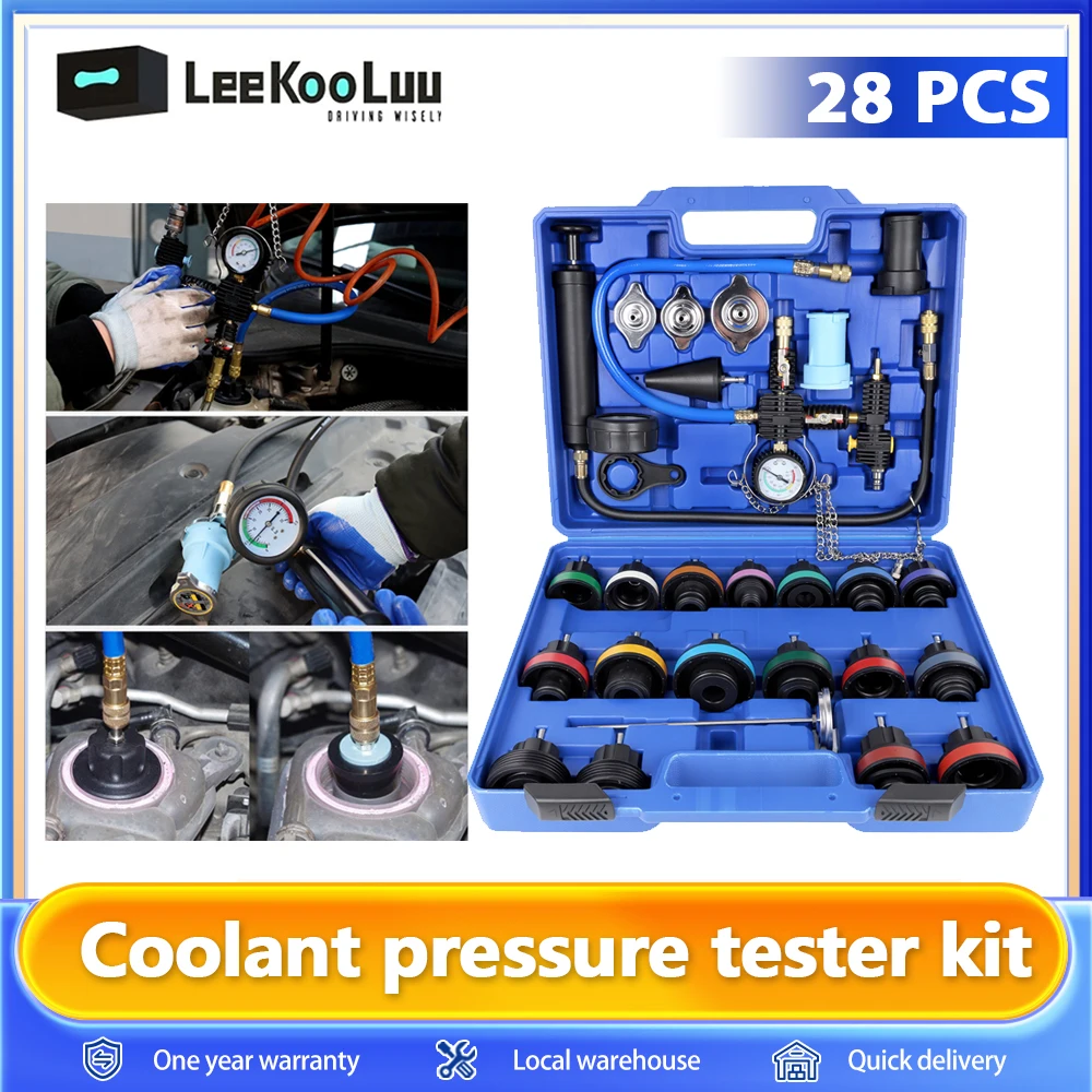 Podofo 28 pièces Kit de testeur de pression de liquide de refroidissement testeur de pression de radiateur universel Type de vide testeur de détecteur de Test de système de refroidissement