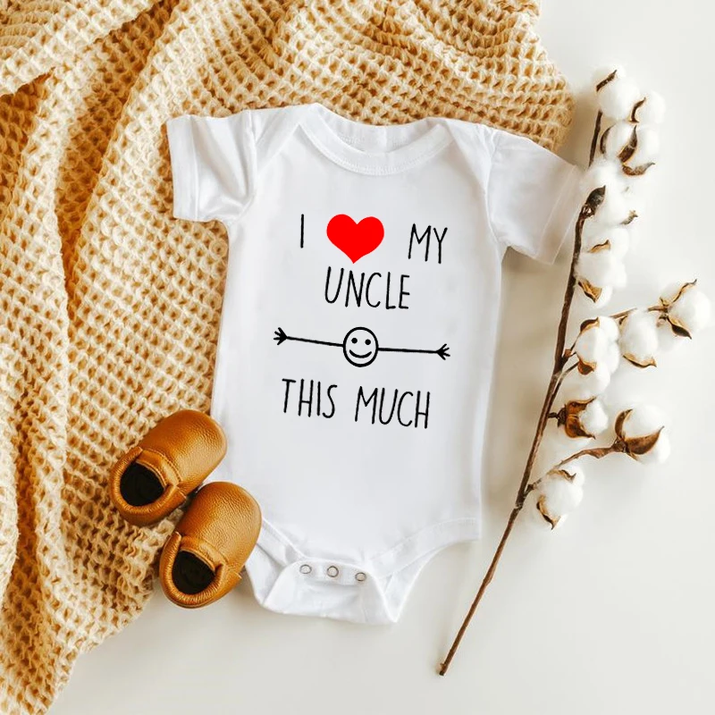 Body para Bebé Recién Nacido con Estampado de Sonrisa Divertida y Linda, Ropa de Manga Corta para Niñas y Niños, Regalo con la Frase 'I Love My Uncle This Much'
