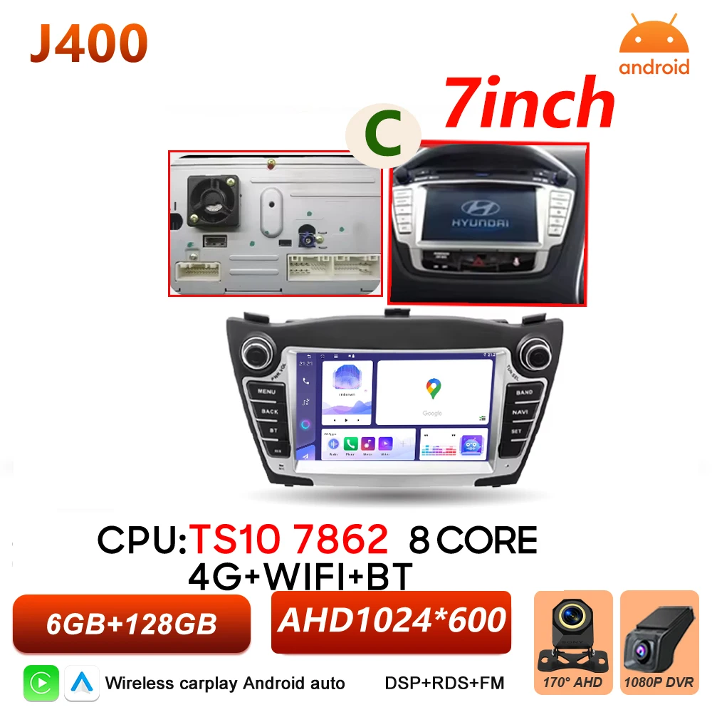 Android Auto autoradio voor Hyundai IX35 Tucson 2 LM 2009 - 2015 Carplay multimediaspeler autoradio BT Wifi 5G touchscreen DSP