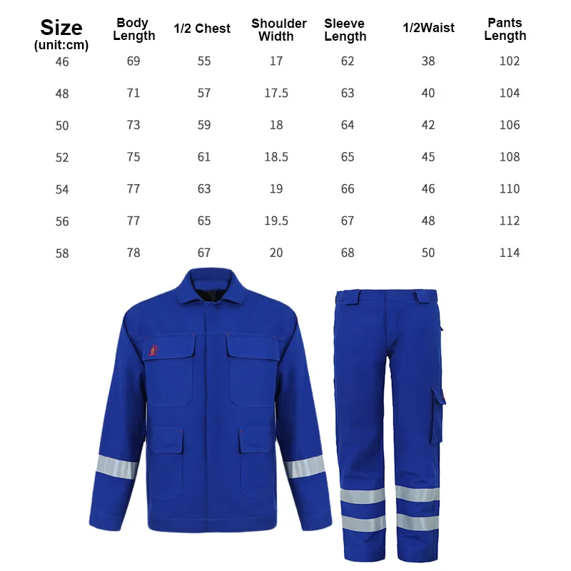 100% Cotton Welder Blue Work Jacket Pants Anti-Static Flame Retardant Work Suit With Reflective Tape Welding Workwear