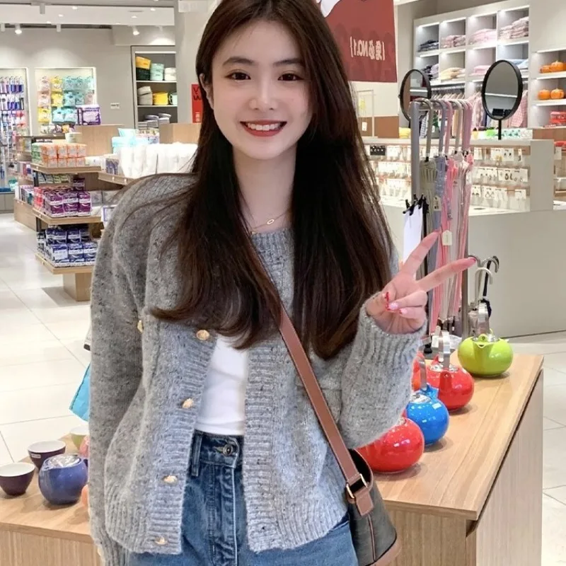 Mode Winter Warm Lange Mouw Dames Vest Trui Herfst Elegant Grijs Gebreide Korte Jas Casual Knitwear