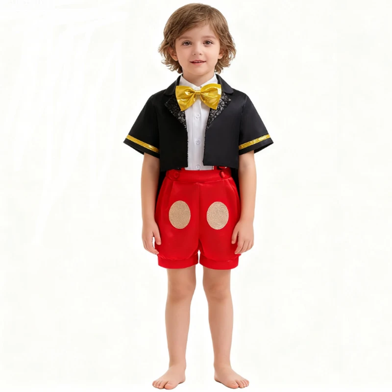 6 قطعة الكرتون ماوس بيبي بوي الملابس هالوين كرنفال عيد ميلاد وتتسابق ربطة القوس فيونكة أعلى معطف قصير الأكمام السراويل تأثيري حلي