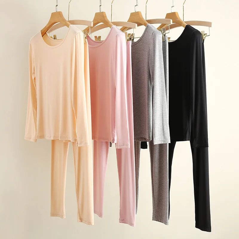 

Women's Thermal Underwear Set Comfortable Thin Long Sleeve Base Layer Clothes Inner Wear Large Size Home Clothes Fleece Free
