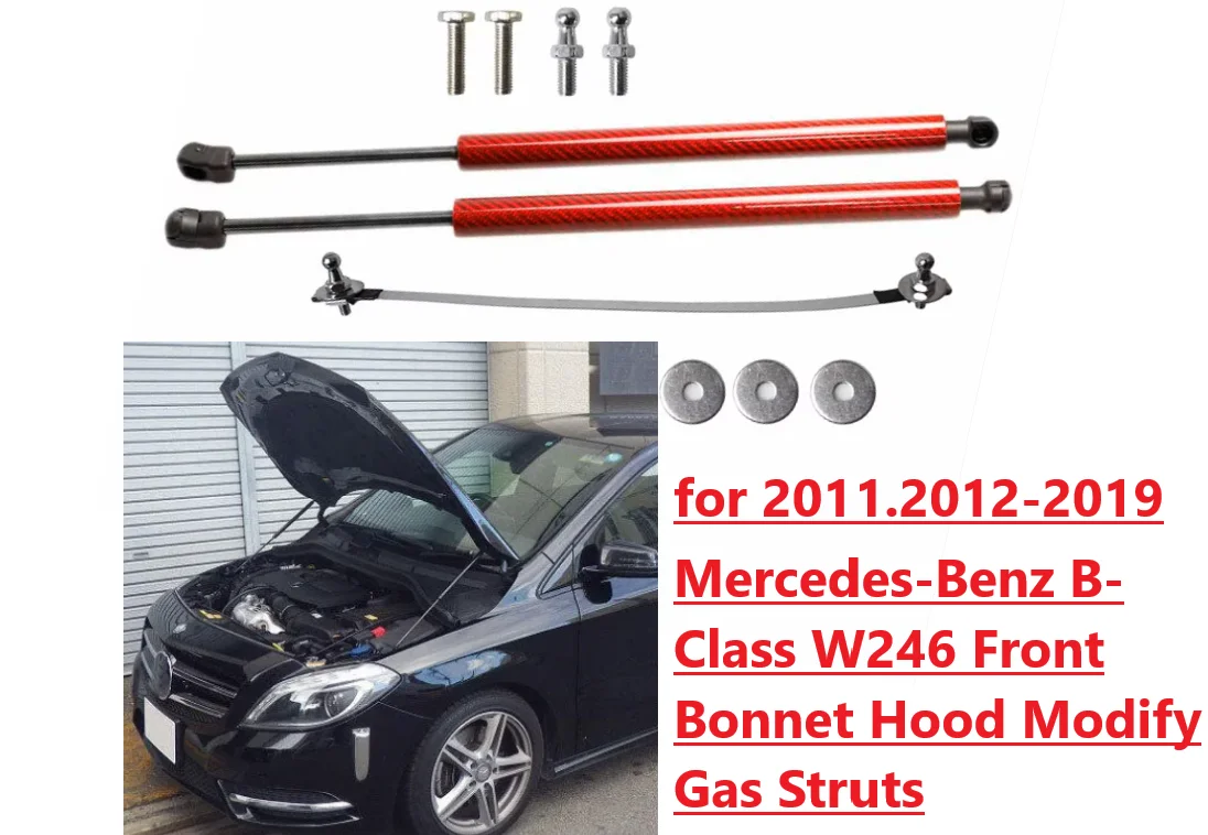 

2 шт. амортизаторы капота для Mercedes-Benz B-Class W246 2011-2019 гг., газовые стойки переднего капота, подъемная опора, амортизатор, поршневые стержни, карбон