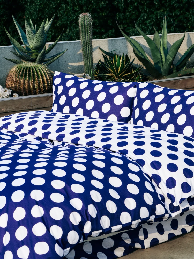 100% Cotton Twill Home Bedding Set Blue White Dots Printed Retro King Double Twin Size Duvet Cover Sheet Pillow Case Ins Popular