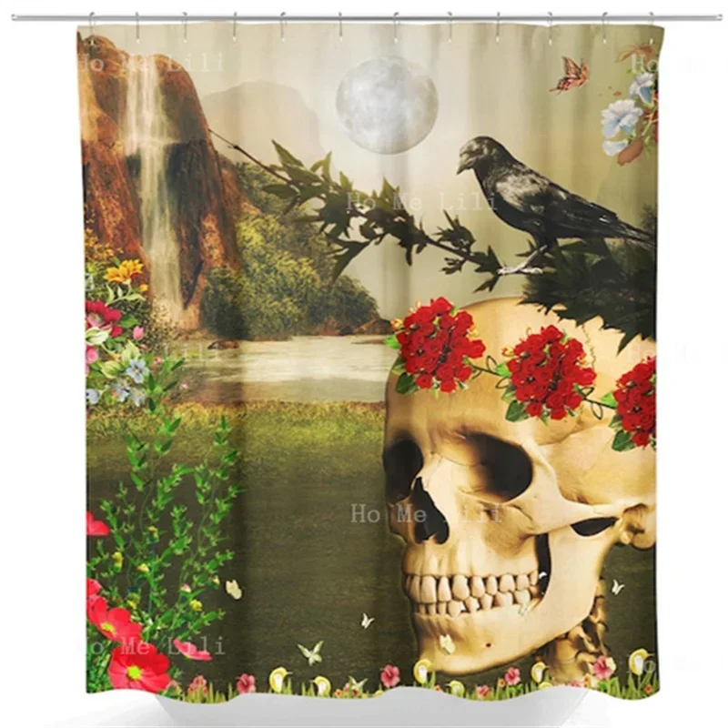 Gothic Theme Skull Shower Curtain Day Of The Dead Skeleton With A Guitar Black And Orange Mexican Tequila Word Bathroom Decor