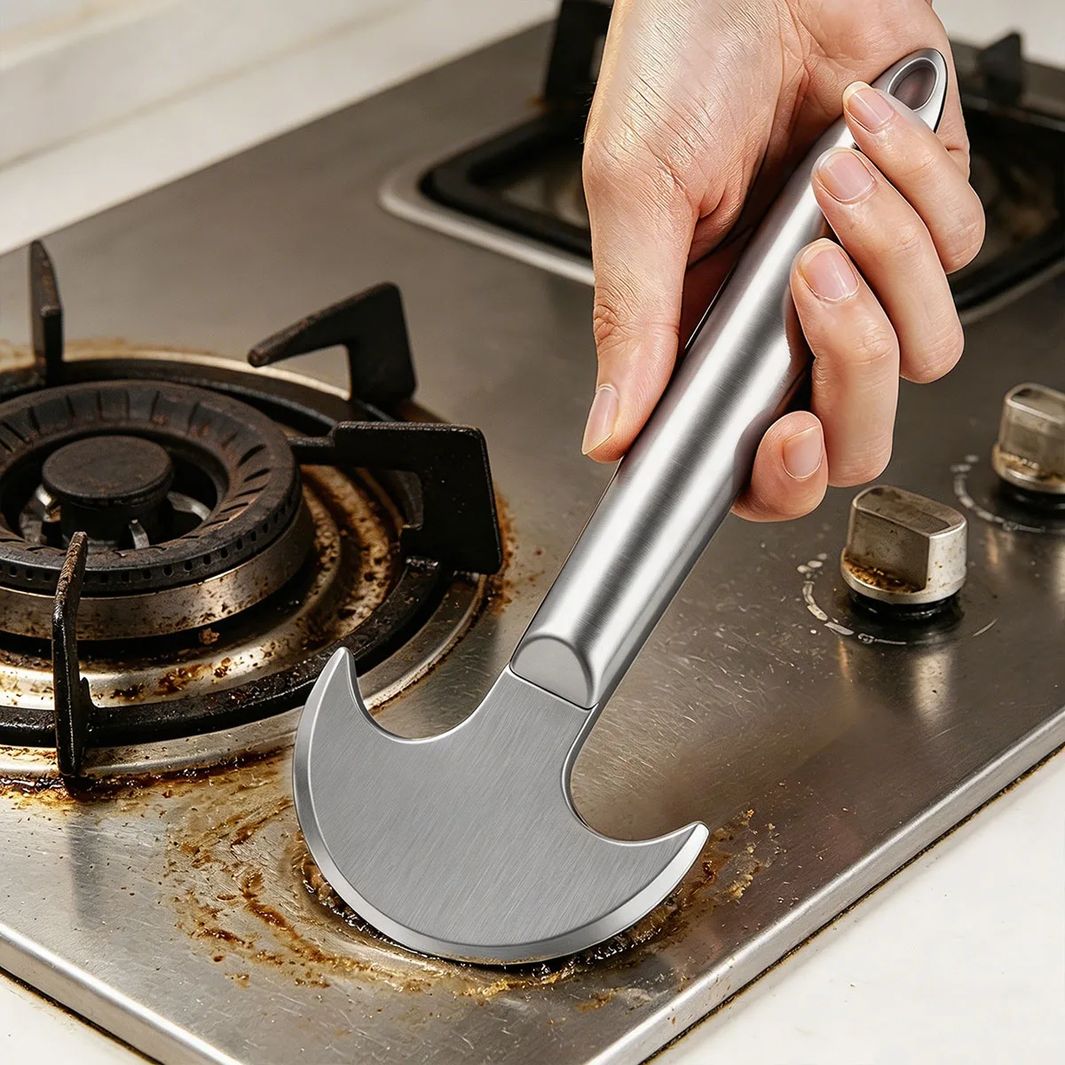 

Stainless Steel Arc Kitchen Cleaning Shovel Scraper Long Handle Pot Bottom Oil Stain Dirt Remover Ash Removal Household Tool