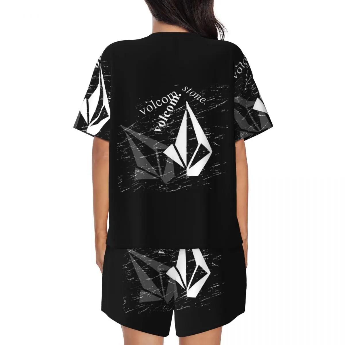 V-Volcom LogoRound Neck Short Sleeve Nightgowns for Sleeping Sleepshirts Women Loose Pajama Set Short Pants 4