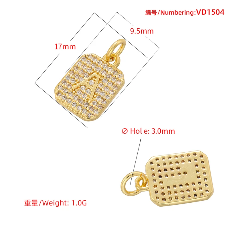 ZHUKOU 18K gold plated zirconia A-Z 26 letters jewellery accessory pendant for men and women in golden: VD1504