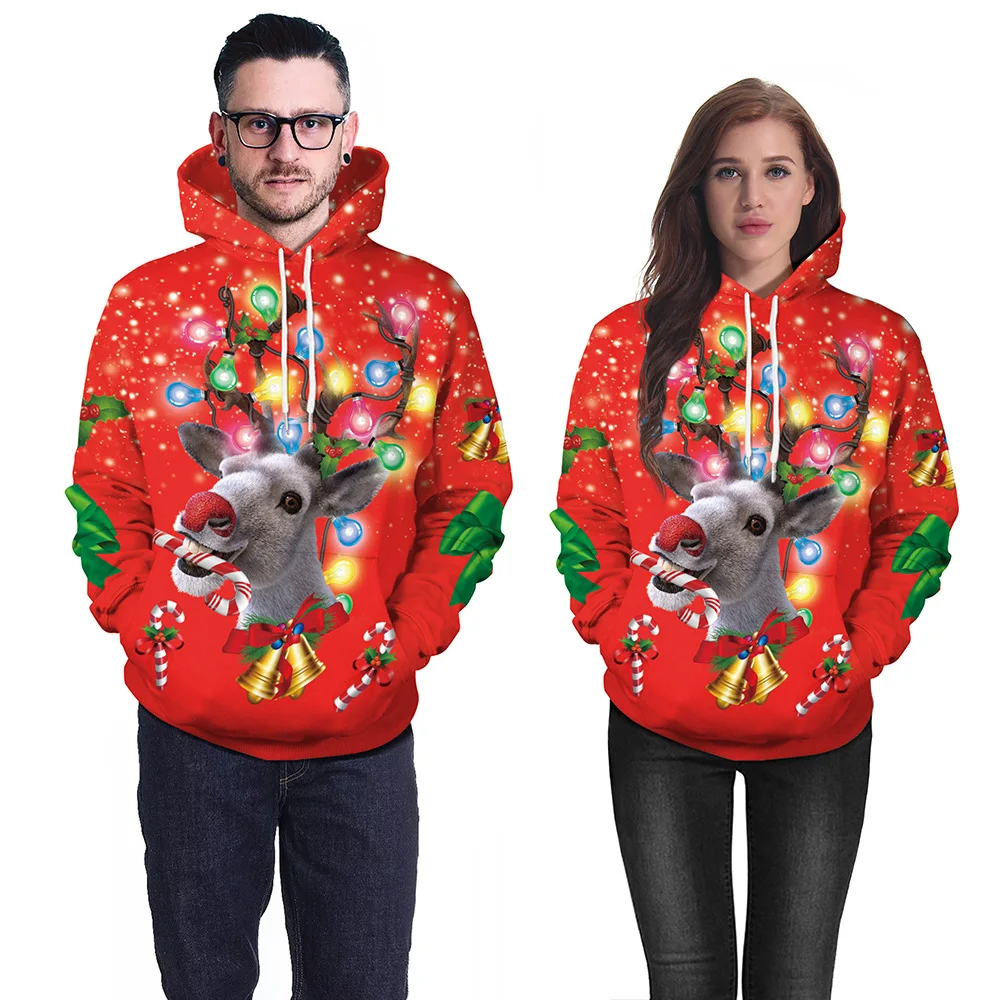 

2023 Autumn and Winter Sweater Christmas Sweater Christmas Hat Santa Claus Digital Print Hoodie Sweater Men and Women A03