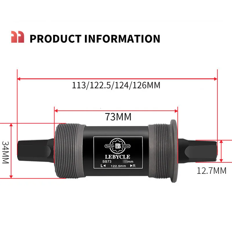 Mountain Bike Square Hole Bottom Bracket 73mm 113/122.5/124.5/126mm BB73 Waterproof Sealed Bearings Carbon Steel Cycling