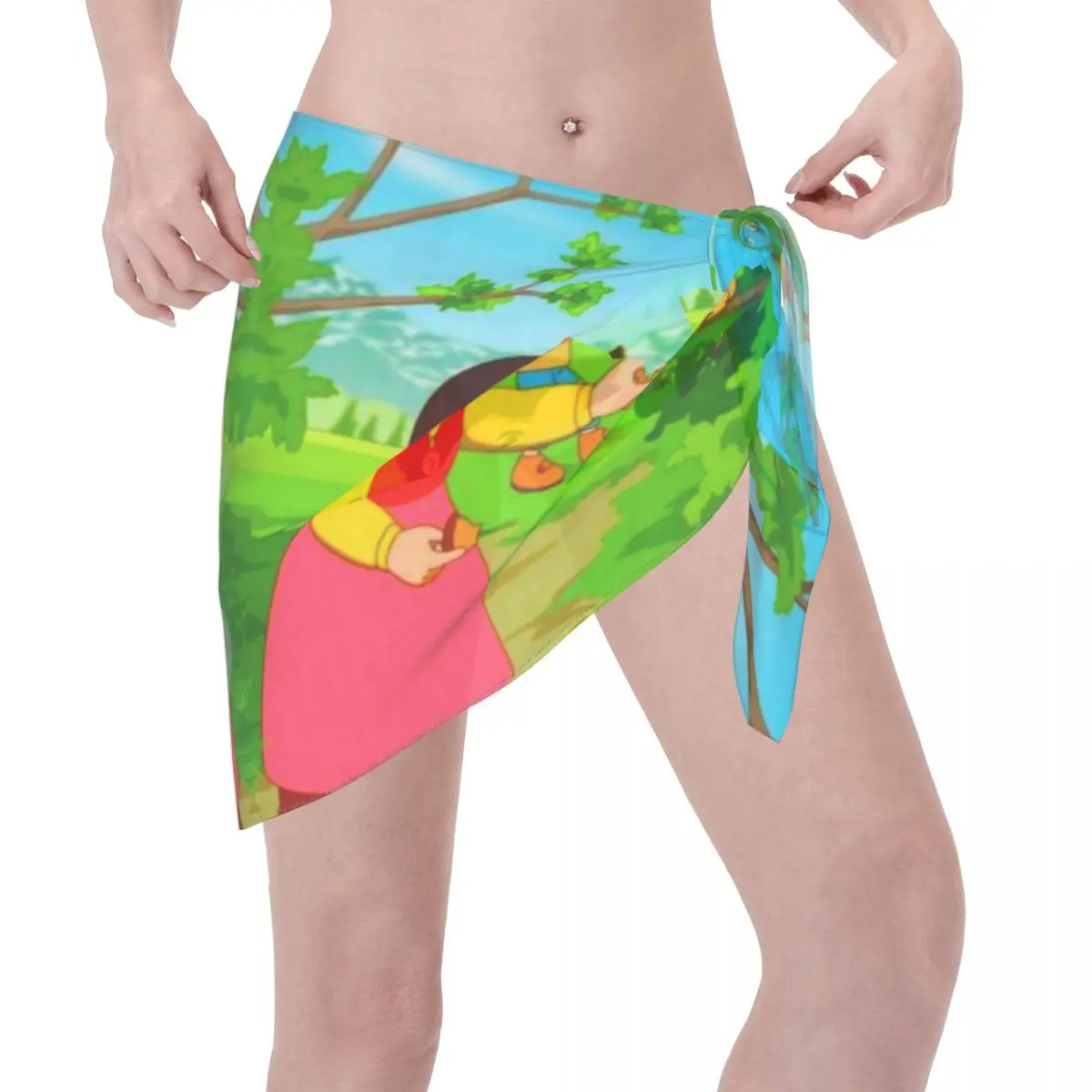 사용자 정의 하이디는 다람쥐 해변 비키니 랩을 발견했습니다. 만화 알프스 해변 비키니 커버 짧은 치마 쉬폰 스카프 커버 업