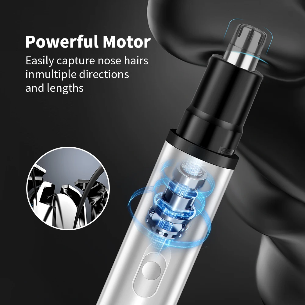 ماكينة تشذيب شعر الأنف مدمجة ومحمولة 360 درجة °   شفرة دوارة لإزالة الشعر القوية بمنفذ شحن USB