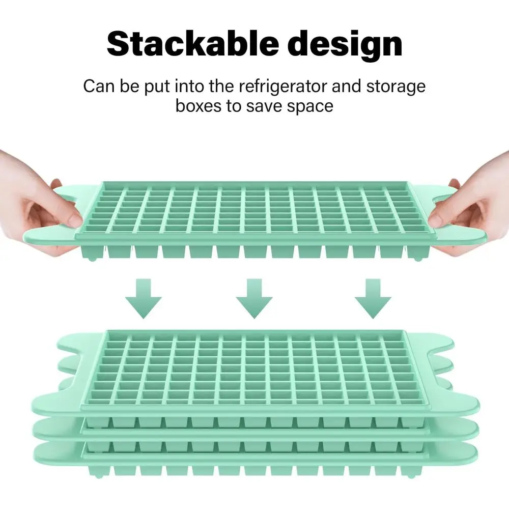 Compact Ice Cube Maker: 4-Piece Set with Mesh for Easy Ice Release and Storage Bin for Crushed Ice