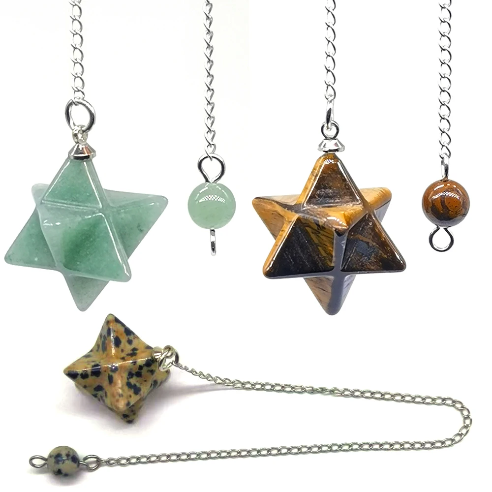 

Natural Crystal Stone Merkabah Star Pendulums for Dowsing Divination Reiki Stone Lapis Lazuli Quartz Pendant Hexagram Necklaces