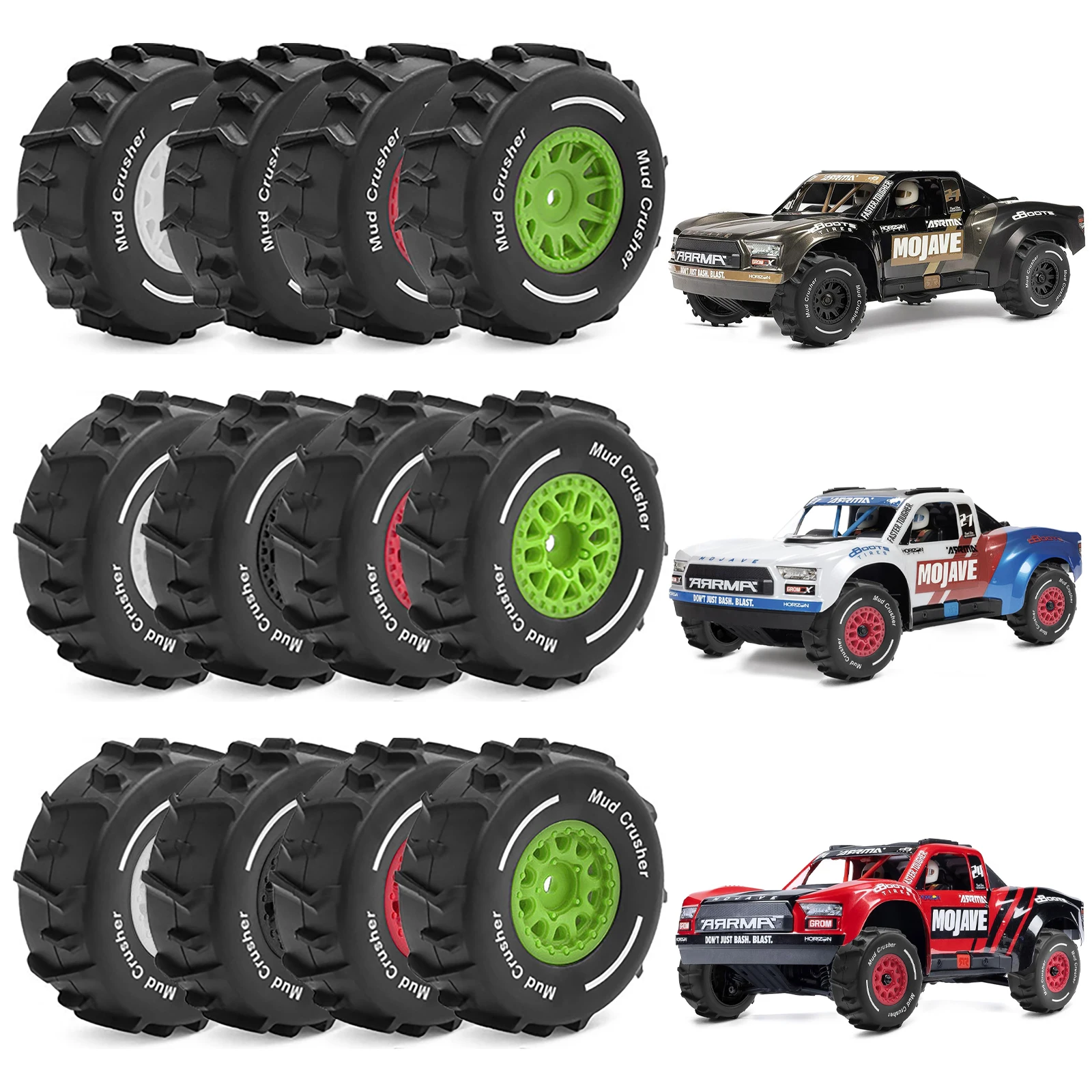 Kit off-road de roda e pneu de 72mm, 4 unidades (12mm hex) para arrma 1/14 mojave grom 4x4 223s blx, peça de atualização de caminhão deserto rc