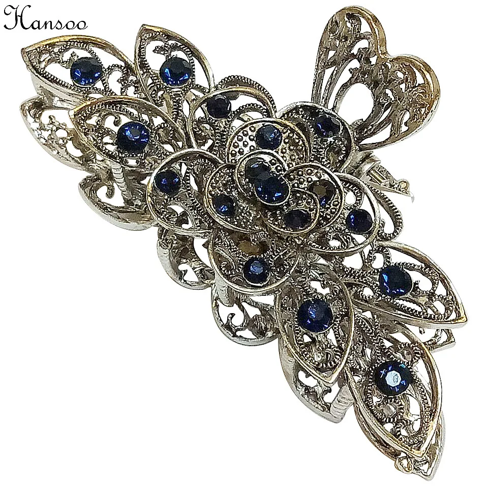 Baroque World Hair Claw The Classical Style Hollow Out Design Rhinestone Hair Claw Clips Alloy Hair Accessories for Women Girls