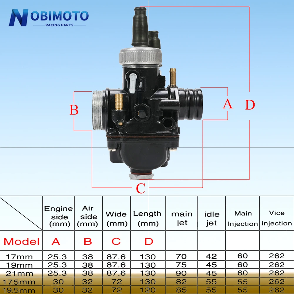 Motorcycl PHBG 17mm 19mm 21mm 2T Racing Carburetor For Dellorto Puch JOG50 JOG90 BWS100 RG50 DIO50-90 RS50 47cc 49cc