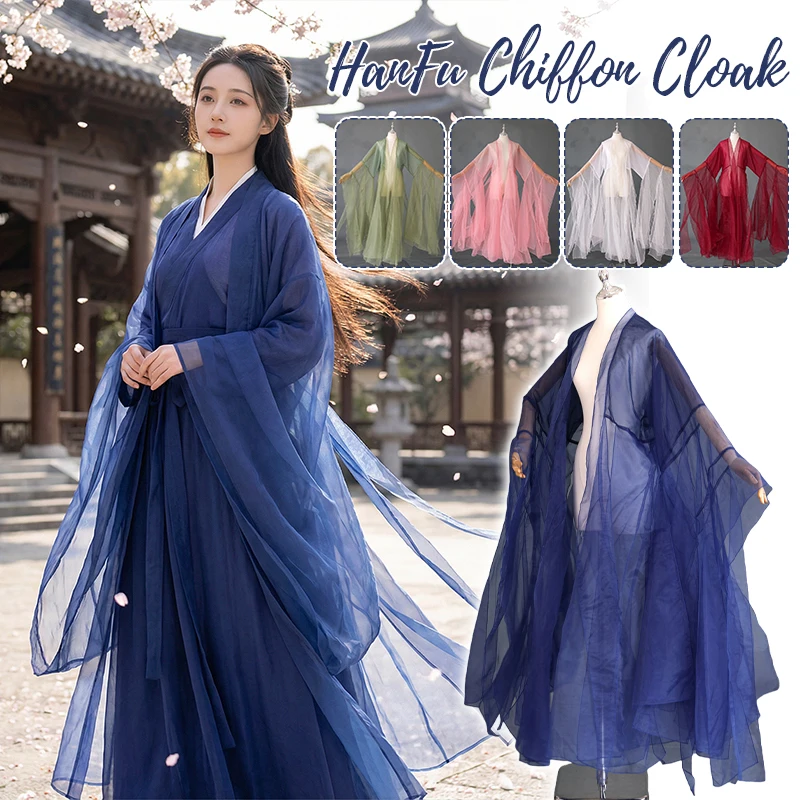 

Chinese Ancient Style Tulle Chiffon Hanfu Coat Fairy Large Sleeves Hanfu Cardigan Dance Stage Performance Cosplay Costume